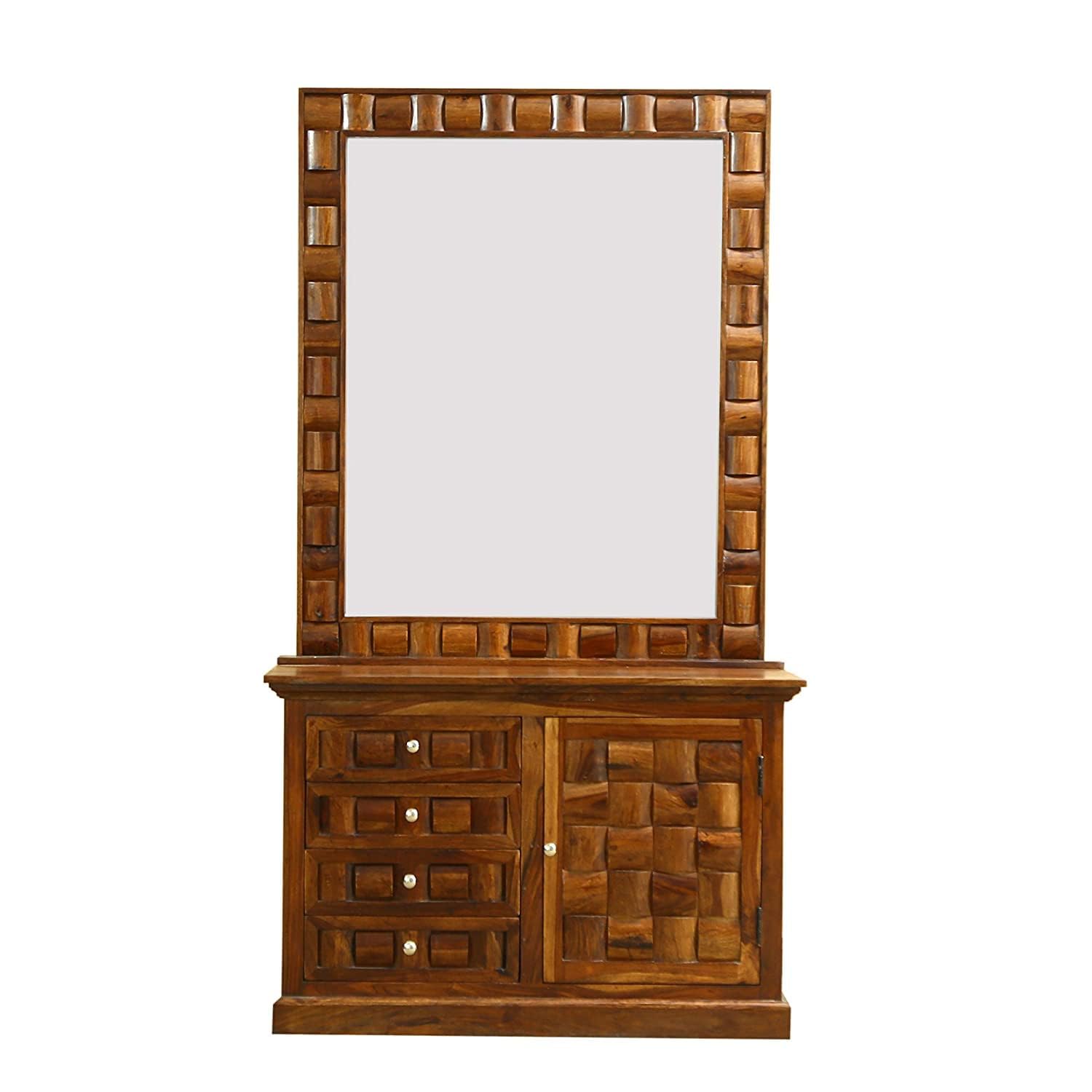 Modern and Unqiue Contemporary Sheesham Wood Mirror Dressing Table with Drawer for Bedroom Home Furniture, Teak Finish-image-24