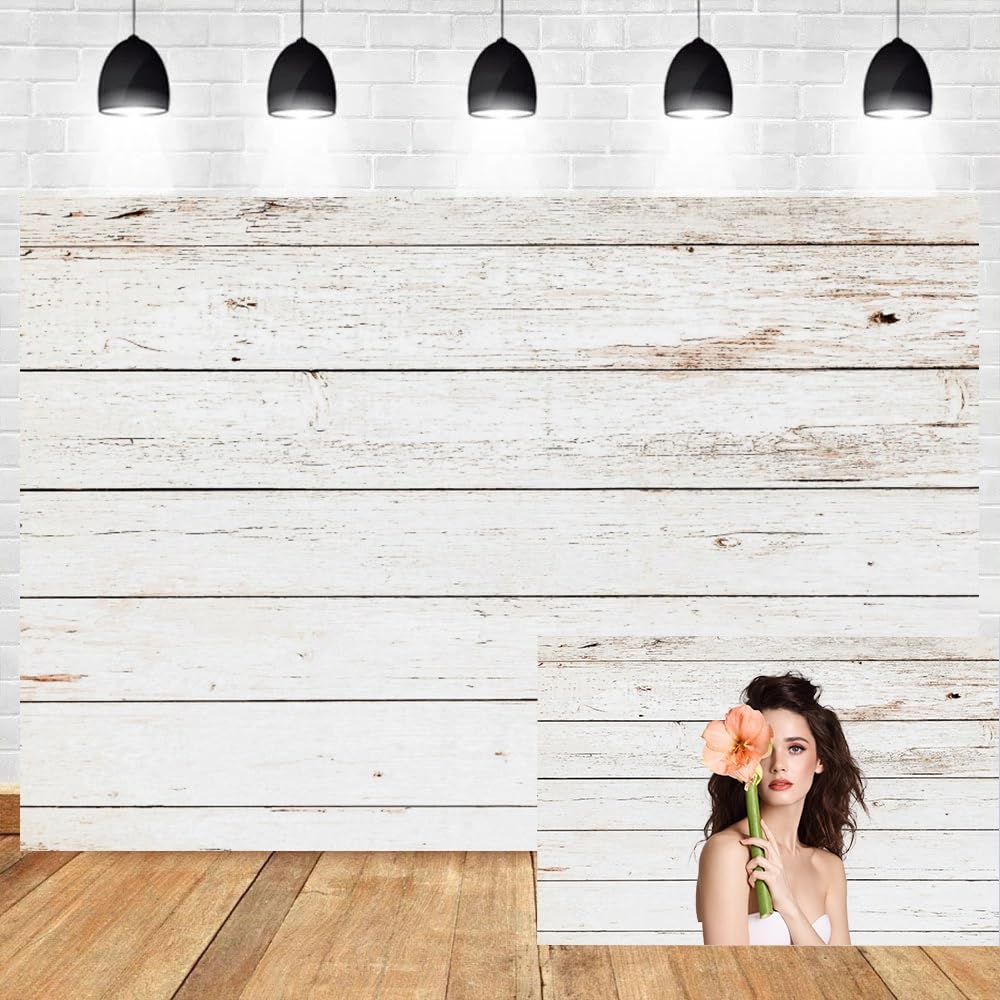 3x2,5m Fondos de Madera Fondo Fotografico Tablero de Madera Rústico Blanco Gris Fondo de Pared de Madera Decoración de Fiesta de Cumpleaños Niños Adultos Retrato Foto Atrezzo