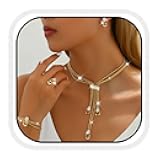 Gold Jewelry Sets Chunky Necklace Earrings Bracelet Ring Set Fashion Indian Statement Costume Jewelry Set for Women