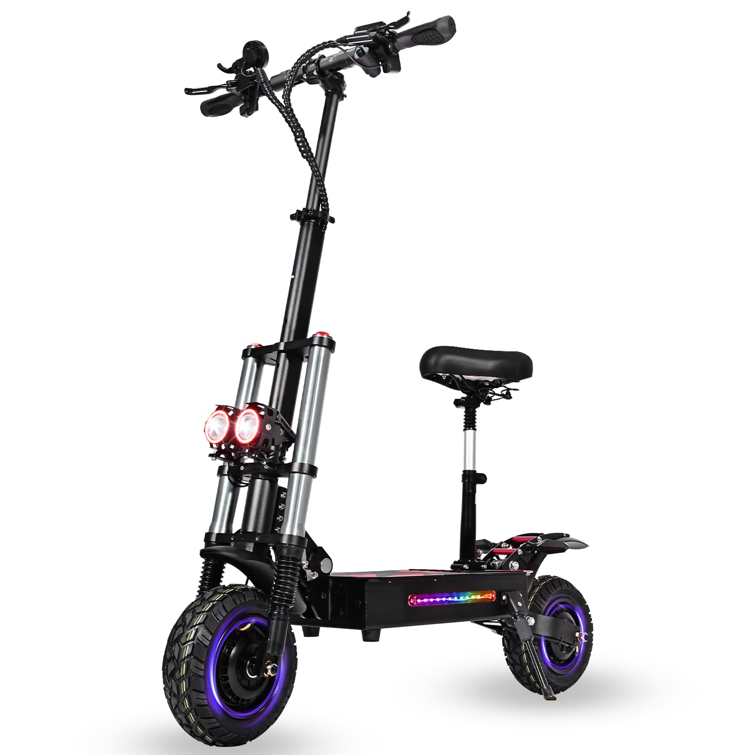 Adult Electric Scooter, 55 MPH, 11" Off-Road Tires, 75-Mile Range, 6000W Dual Motor, 60V 38Ah Battery, Foldable E-Scooter with Suspension, Dual Chargers and Dual Hydraulic Braking System
