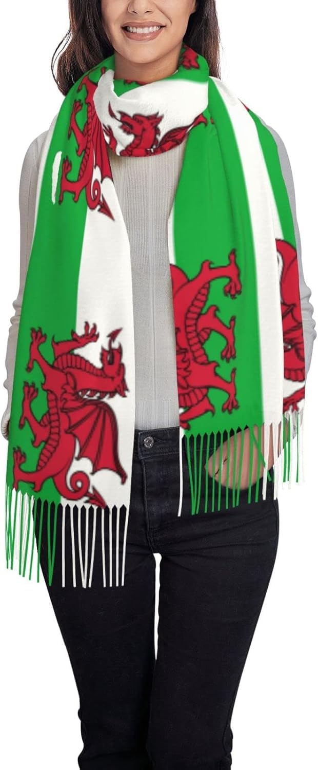 CHJDOFong Welsh Dragon Flag Poncho Winter Large Scarf Shawl Bandana Neck Wrap For Women