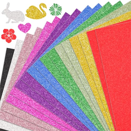 VGOODALL 20 Blatt Glitzerpapier, Bastelpapier A4, 10 Farben, 250g/m², Ideal für Basteln, DIY-Projekte, Scrapbooking & Party-Deko