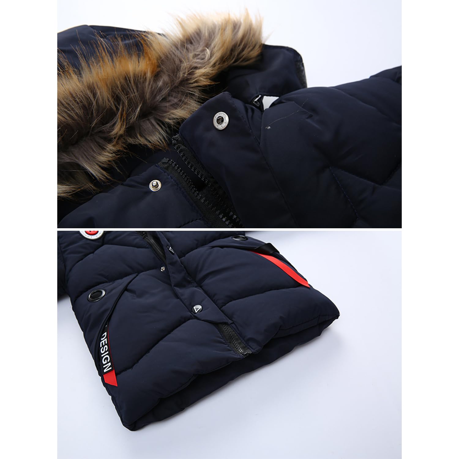 semen Winterjacke für Kinder, Jungen, mit Fleece gefüttert, Kunstfell, Kapuzenjacke, dicker Wintermantel, warm, Ski, gepolsterter Parka, Alter 3–10 Jahre