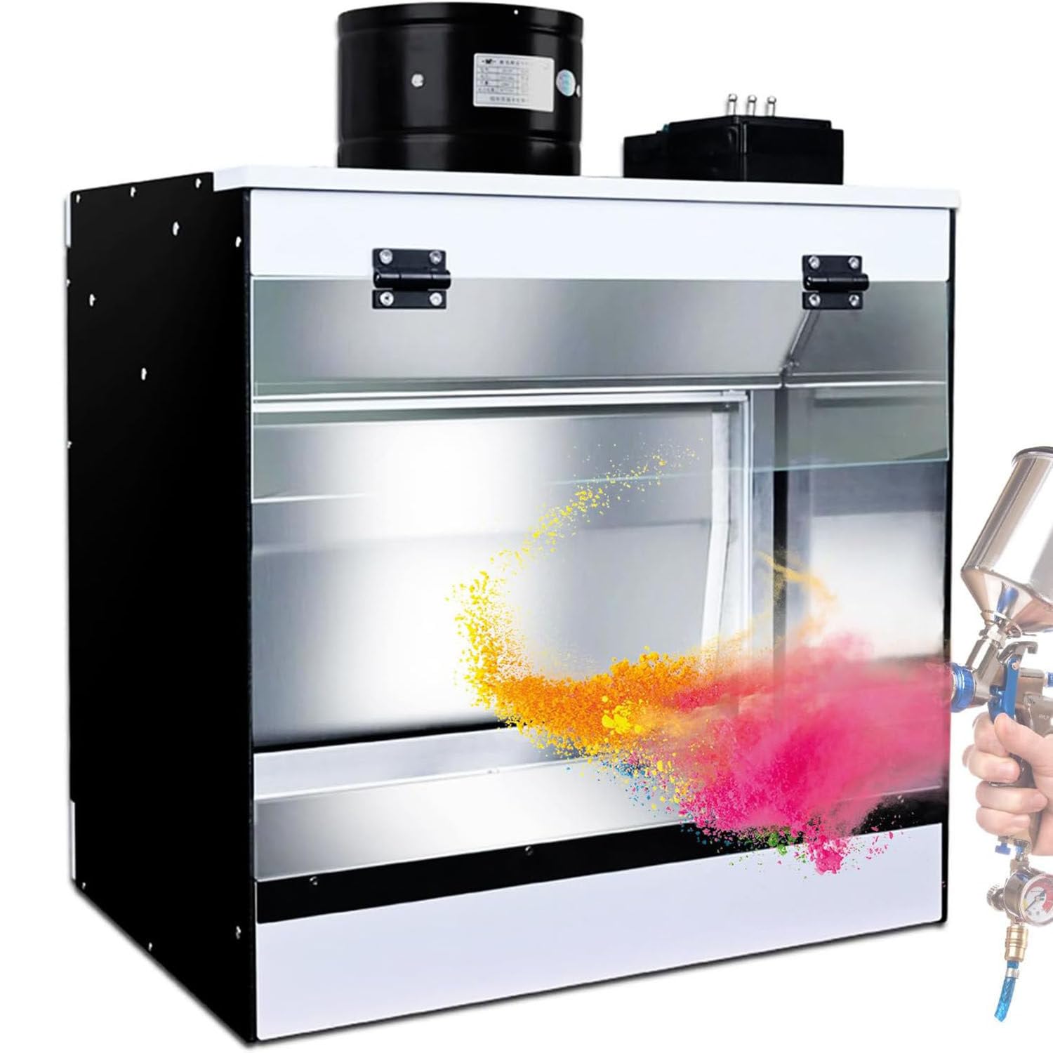MLYYYDSS Water Curtain Spray Booth,Benchtop Airbrush Spray Booth with LED Lighting & Water Curtain Exhausting,Portable Paint Spray Booth for DIY Painting Model Craft Cake More 58 * 50 * 40cm