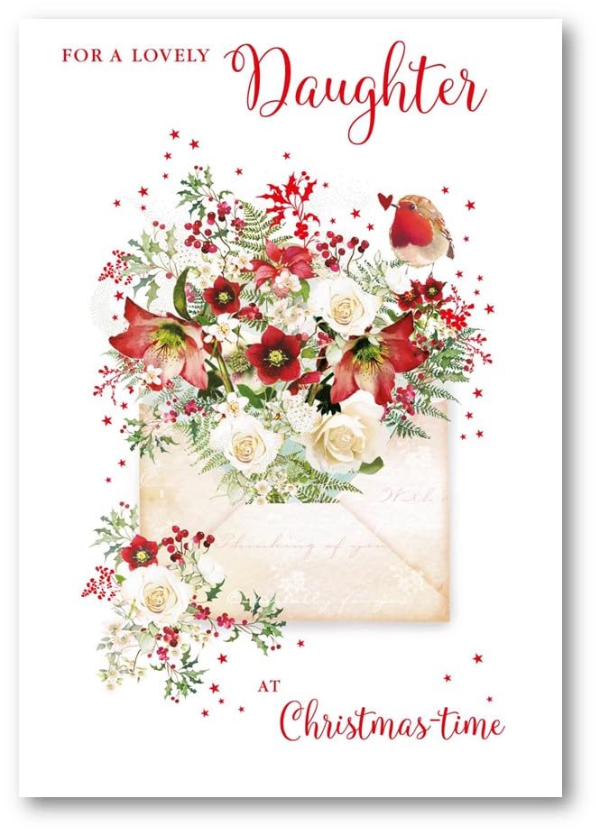Nigel Quiney Weihnachtskarte 'For A Lovely Daughter' – Mit Rotkehlchen, Folien-Details, 230x160 Mm