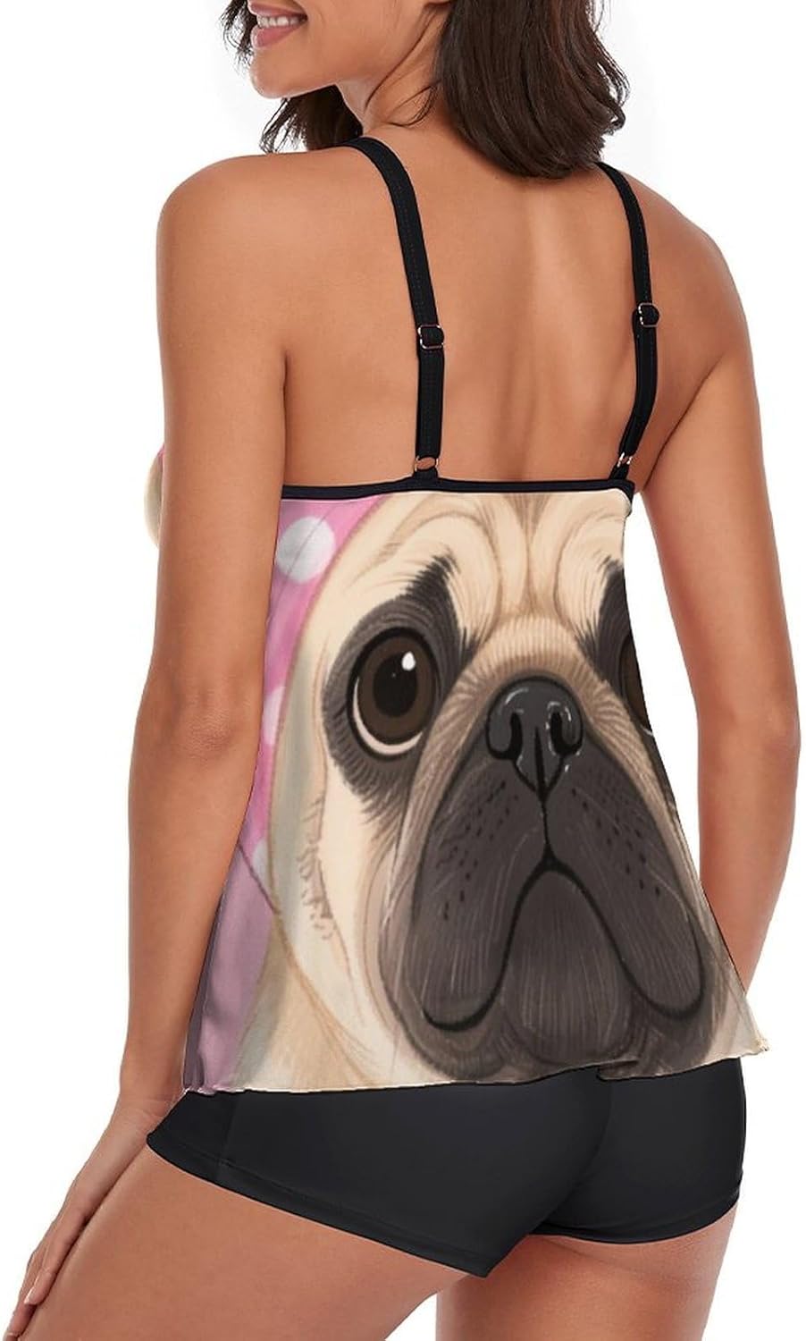 Women's High Waisted Tankini Swimsuit, Tummy Control Tank Top with Adjustable Shoulder Straps