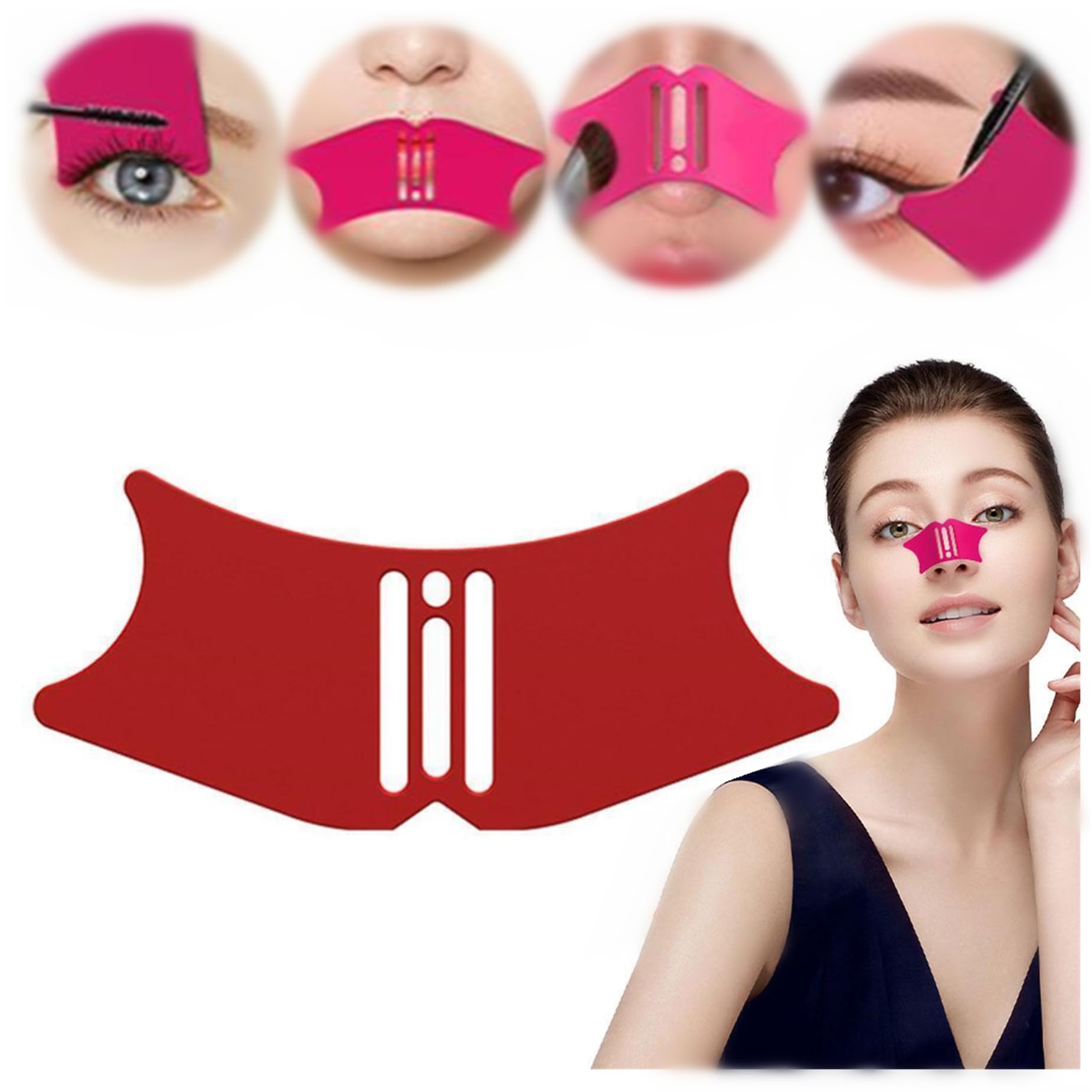 Silicone Nose Shadow Template,Silicone Nose Shadow Tools, 4 in 1 Multifunctional Contour Template, Eyebrow Shaping Eyeliner Stencil, Eyebrow Shaping Stencil (Red)