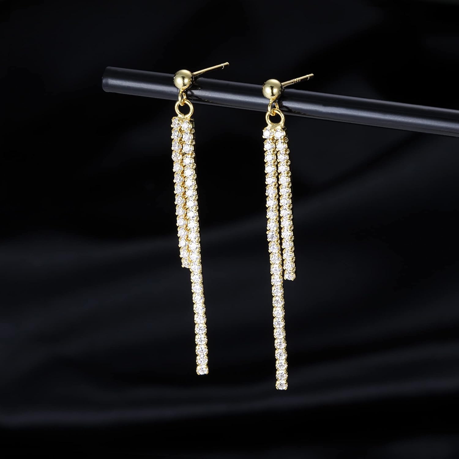 SLUYNZ 925 Sterling Silver Simulated Diamond Drop Earrings Linear Dangle Earrings for Women Teens Eelgant Wedding Bridal Prom Earrings Dainty CZ Long Dangling Earrings Tassel 4.5 cm/7.5 cm