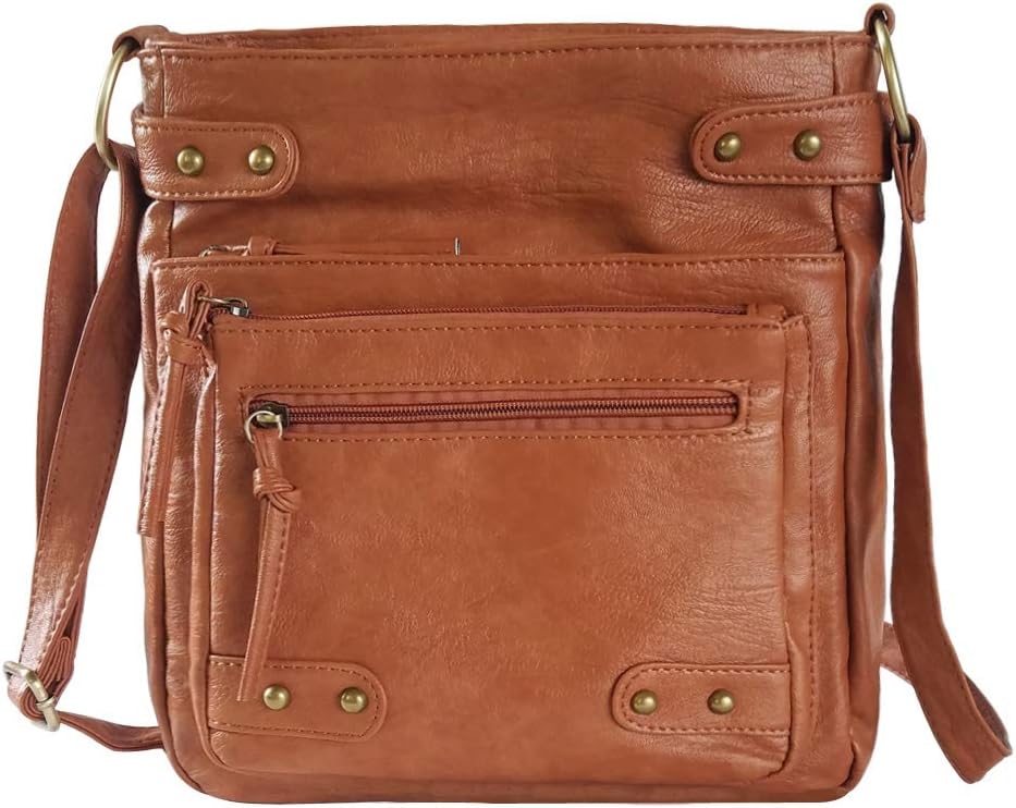 Soft Washed PU Leather Crossbody Purse Multi Pocket Vertical Bag Shoulder Satchel for Women