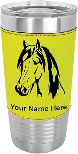 Vista 49 de LaserGram Vaso aislado al vacío de 20 onzas, cabeza de caballo 1, grabado personalizado incluido (cuero sintético, verde azulado)