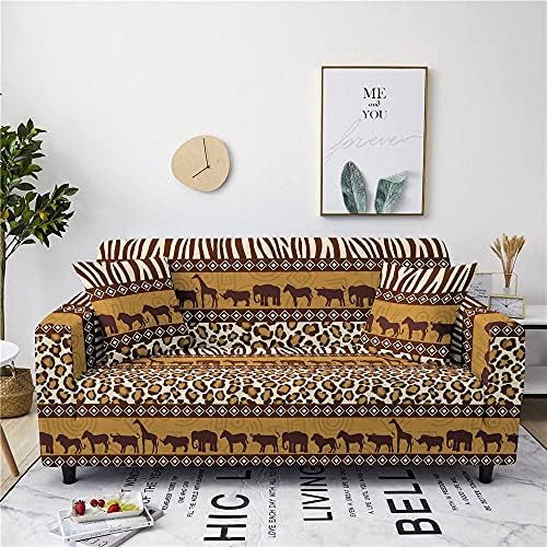 VVANY Sofa Cover,Stretch Slipcovers Vintage Leopard Pattern African Animals Ochre 3D Print Spandex Non Slip Couch Cover Covers Furniture Protector With Elastic For Kids Pets,2 Seater 2 (56-70 inch)
