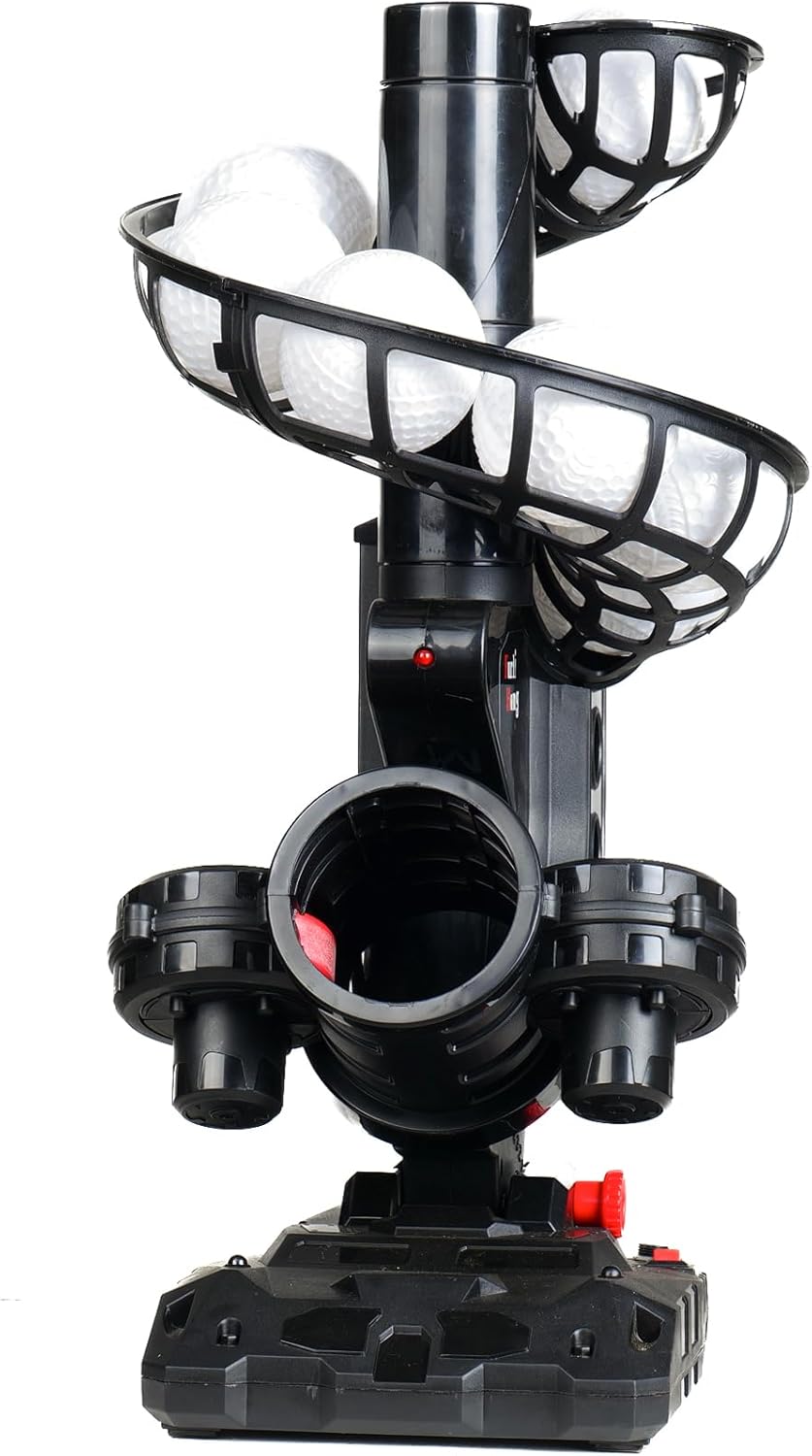 388BH Baseball Pitching Machine, 4 Adjustable Angles, 3 Pitch Angles, Power Bank/Battery Powered, Includes 9 Training Balls, for Beginners