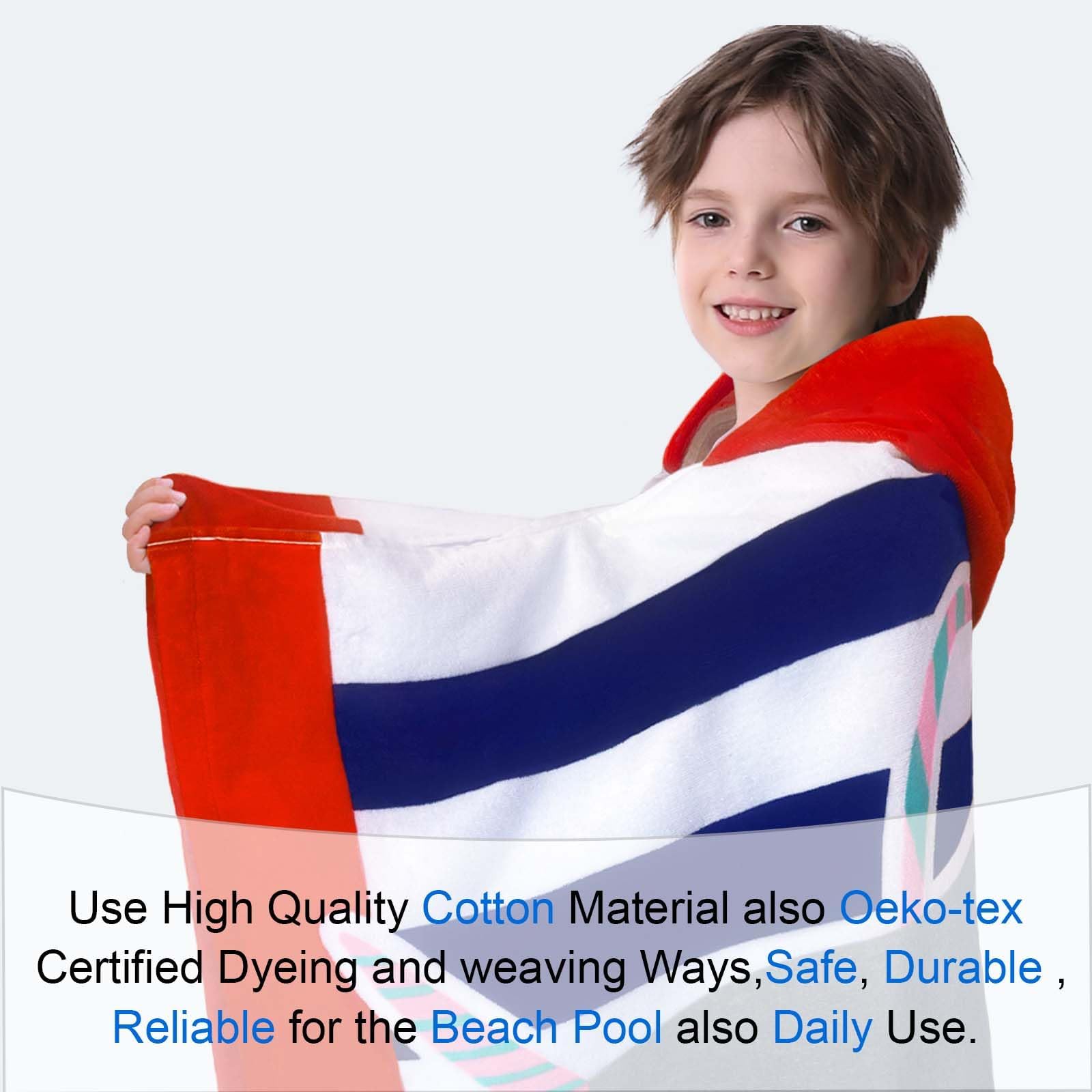 VOOVA & MOVAS Toallas de playa con capucha para niños (3-10 años, 30 x 50 pulgadas), toalla absorbente 100% algodón para niños, perfectas para la playa, piscina, baño, natación, narval Hula-Hooping