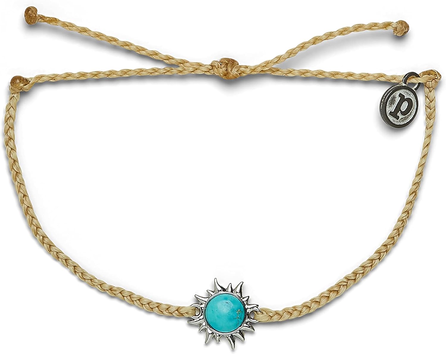 Pura Vida Silver Celestial Sun Braided Bracelet w/Citrine or Turquoise Stone - Adjustable Band, Brand Charm