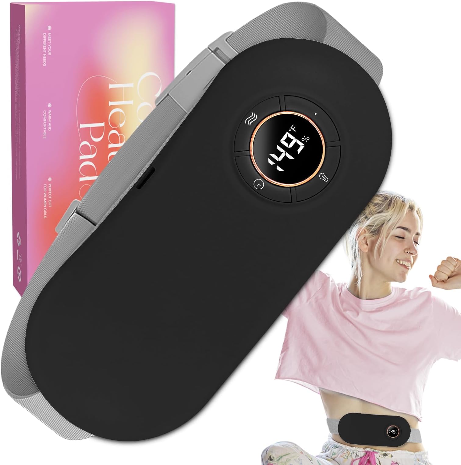 Heating Pad for Period Cramps 5000mAh - 6 Heat Levels & 6 Massage Modes - 3 Timer Settings, Portable Cordless Menstrual Heating Pad Gifts for Her, Women, Girl and Wife
