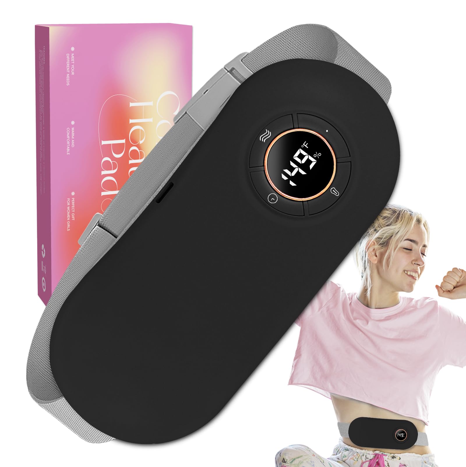 Heating Pad for Period Cramps 5000mAh - 6 Heat Levels & 6 Massage Modes - 3 Timer Settings, Portable Cordless Menstrual Heating Pad Gifts for Her, Women, Girl and Wife