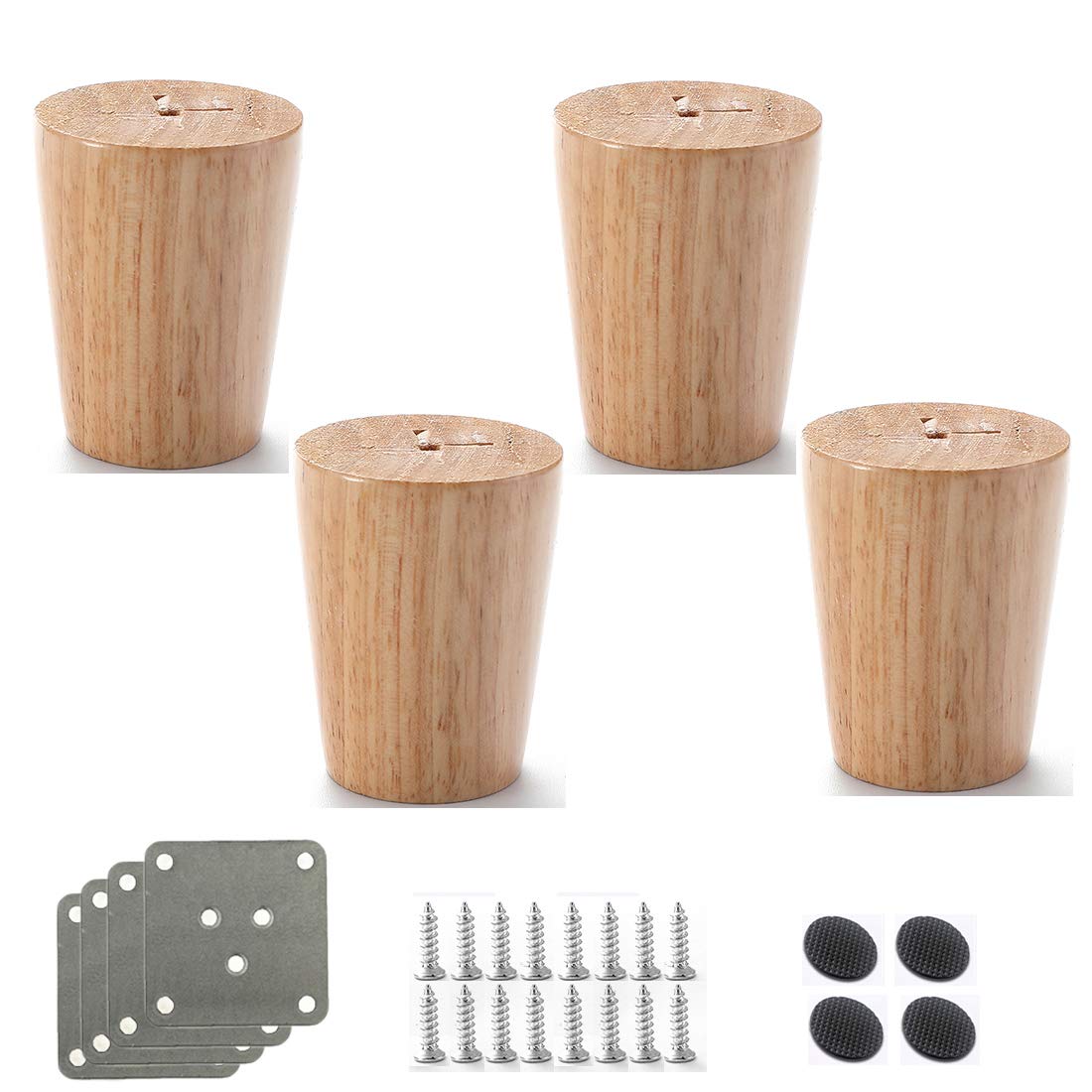 4 Gambe per Tavolo per mobili in Legno massello,Gambe di Ricambio per Divano,Piedini per comò in Legno di Gomma,Gambe per mobili Conici,Piedini per tavolino,per