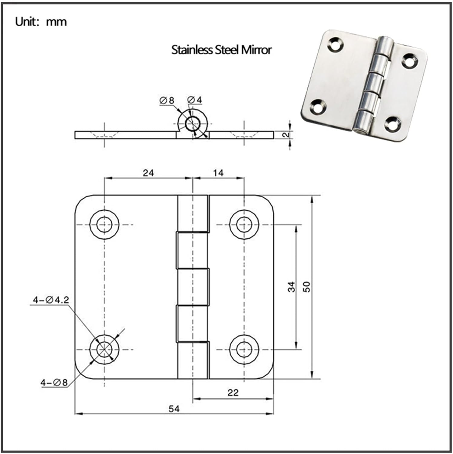 1pc 304 Stainless Steel Hinges for Industrial Electrical Automation and Mechanical Equipment Cabinet Doors Accessories(Mirror)