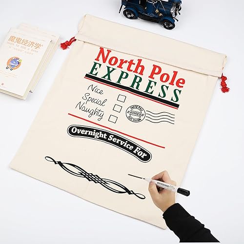 Miniatura 5 de Paquete de 8 bolsas grandes de Navidad con cordón de Papá Noel de 27.5 x 19.5 pulgadas, bolsas de regalo de Navidad, bolsas de lona de algodón,