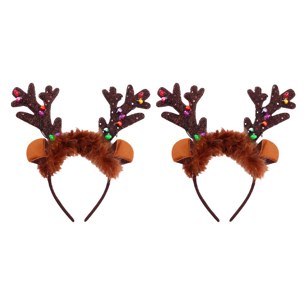 Minkissy 2pcs LED Christmas Headband Reindeer Antler
