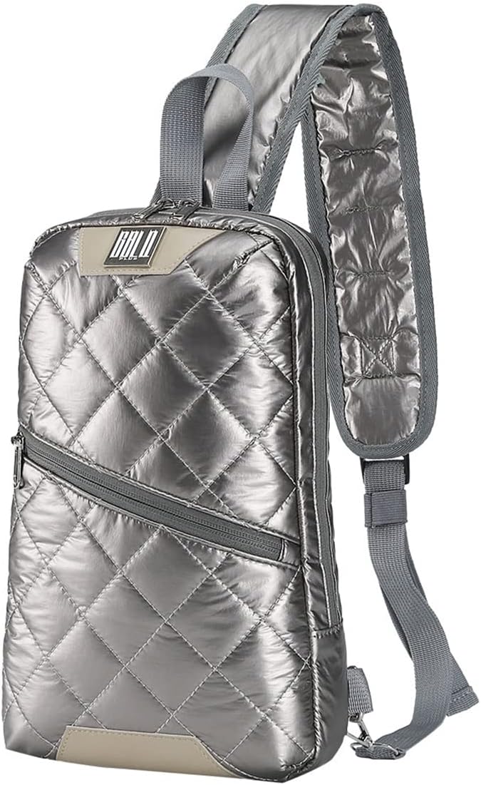 Iridescent Crossbody Shoulder Puffer Backpack for Women Men, Travel Hiking Small Chest Bag Daypack