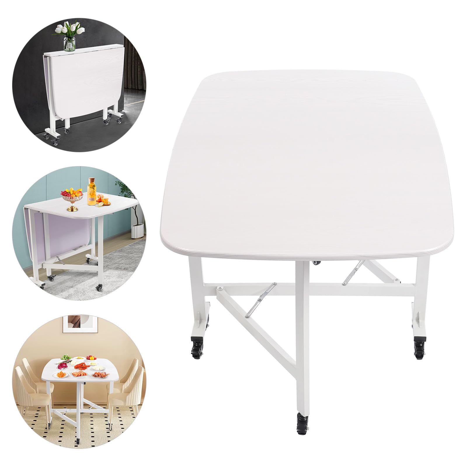Mesa de comedor, 120 x 80 x 75 cm, extensible con 6 ruedas, capacidad de carga 100 kg, mesa de comedor plegable para 4-6 personas, para parques, salones, restaurantes (blanco)