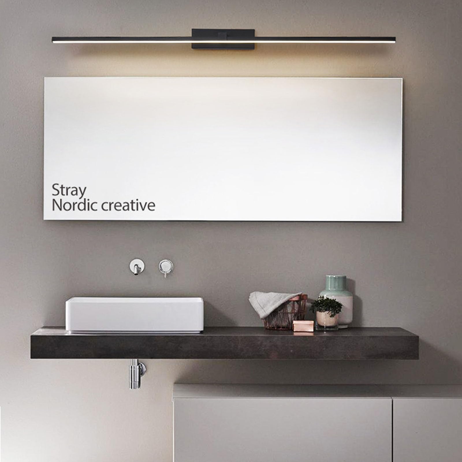 Innen Spiegellampen für Das Bad Wasserdicht Wandbeleuchtung Metall Moderne LED Wandleuchte Rechteck Aluminium Hintergrund Wandlampe FüR Schrank Badezimmer Leseleuchte (Schwarz + Warmes Licht,100cm)