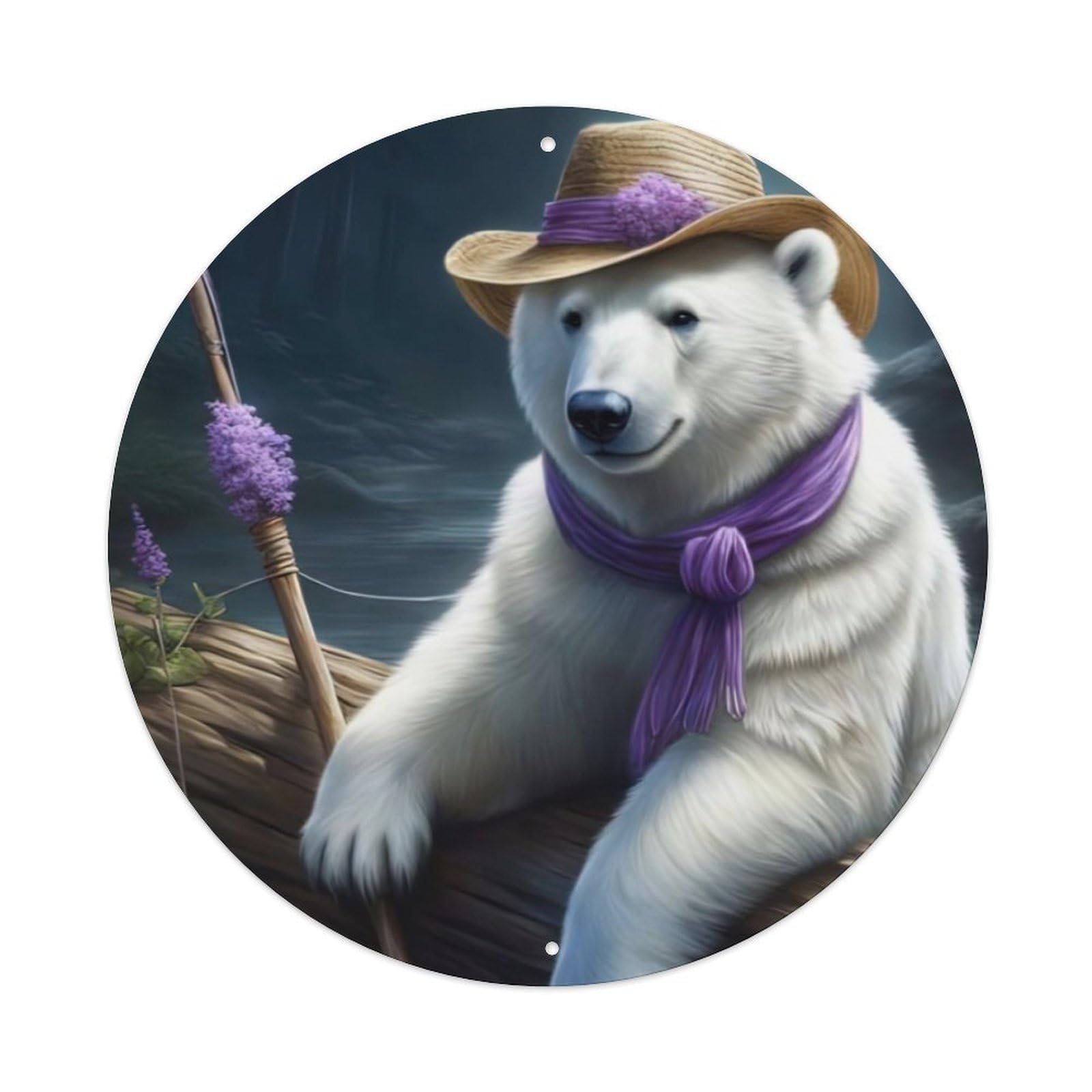 Animal Artwork Fishing Polar Bear Vintage Metal Tin Sign Plaque Wall Decor for Cafe, Club Bar, Office, Garden Metal Poster 8x8Inch