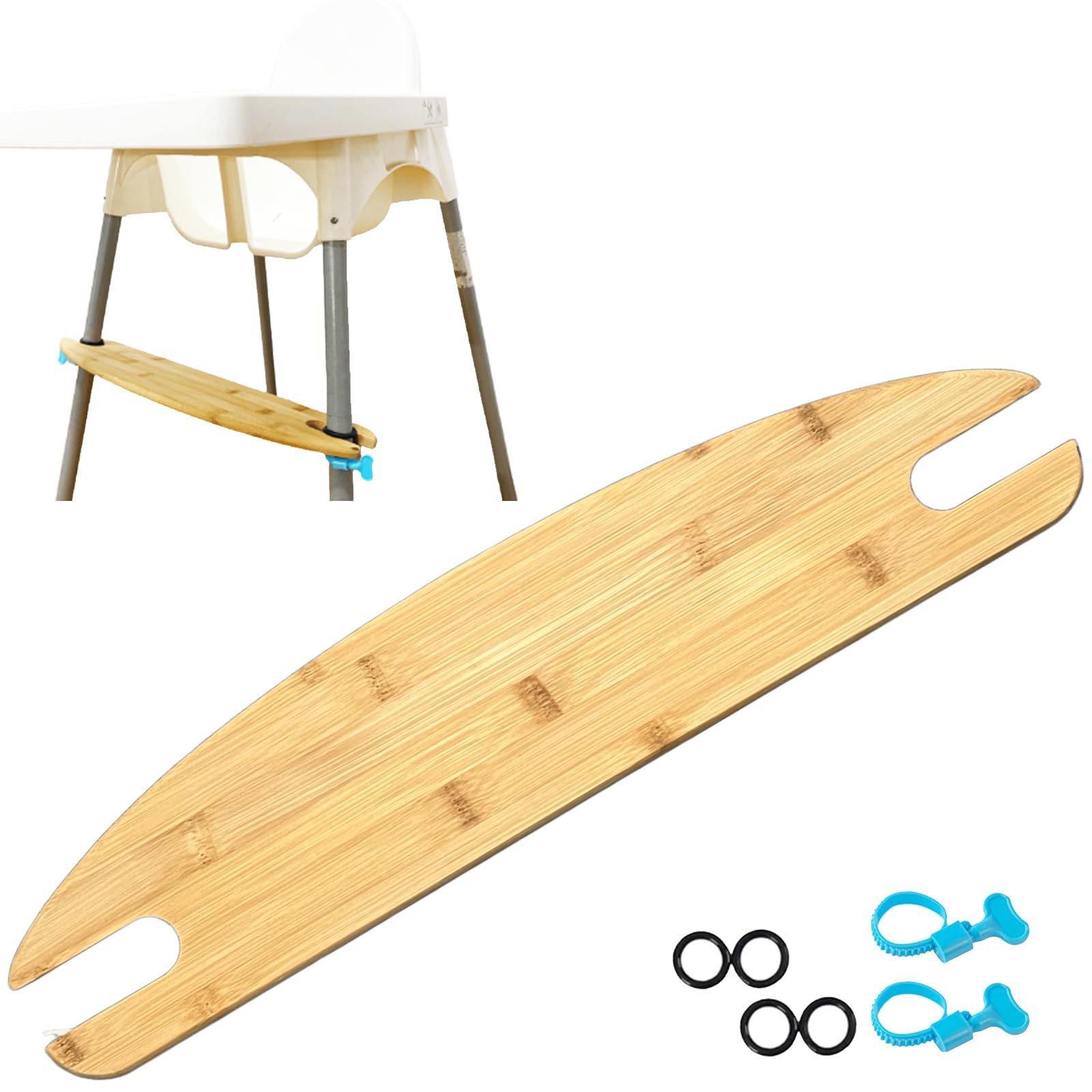 HANQ High Chair Footrest, Natural Bamboo Wooden Footrest Compatible with IKEA Antilop High Chairs Accessories, Adjustable HighChair Foot Rest
