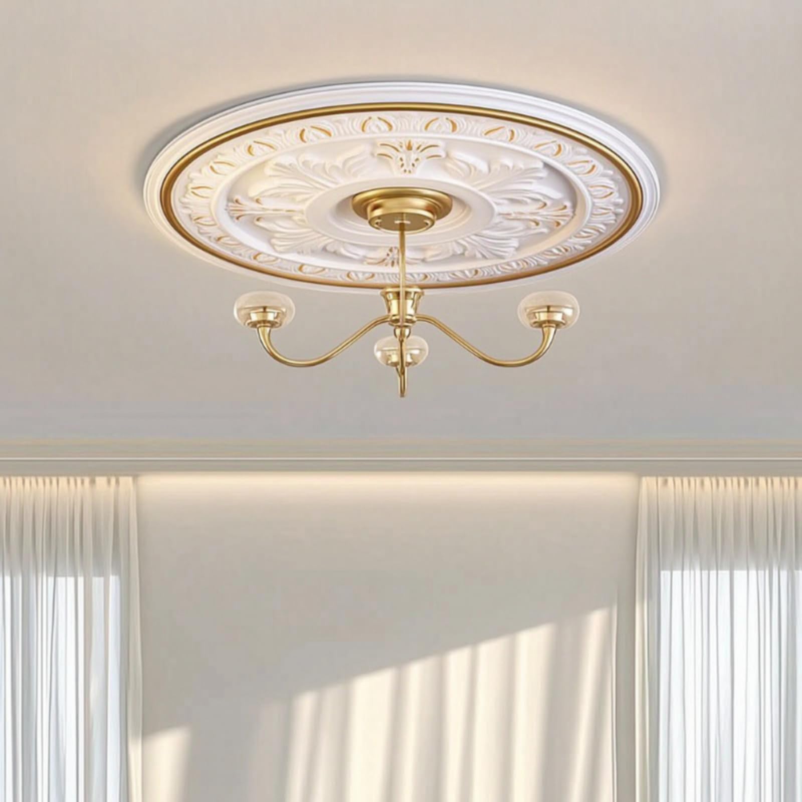 Rosone da Soffitto in Rilievo Placca Floreale Decorazione per Installatori, Grande, Bianco
