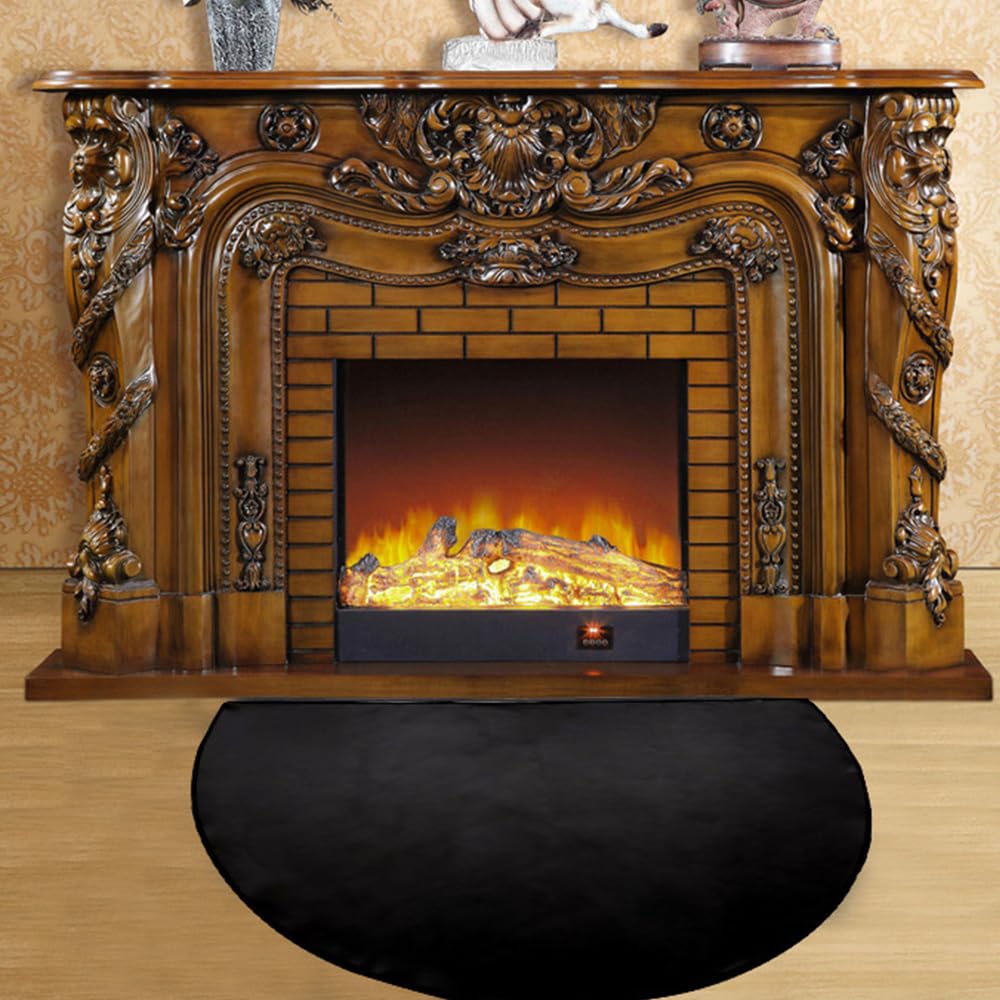 Tappetino mezzo rotondo per camino, 61 x 106 cm, tappetino mezzo rotondo protegge i pavimenti, resistente alle fiamme, antiscivolo, universale, isolamento termico, protegge i pavimenti