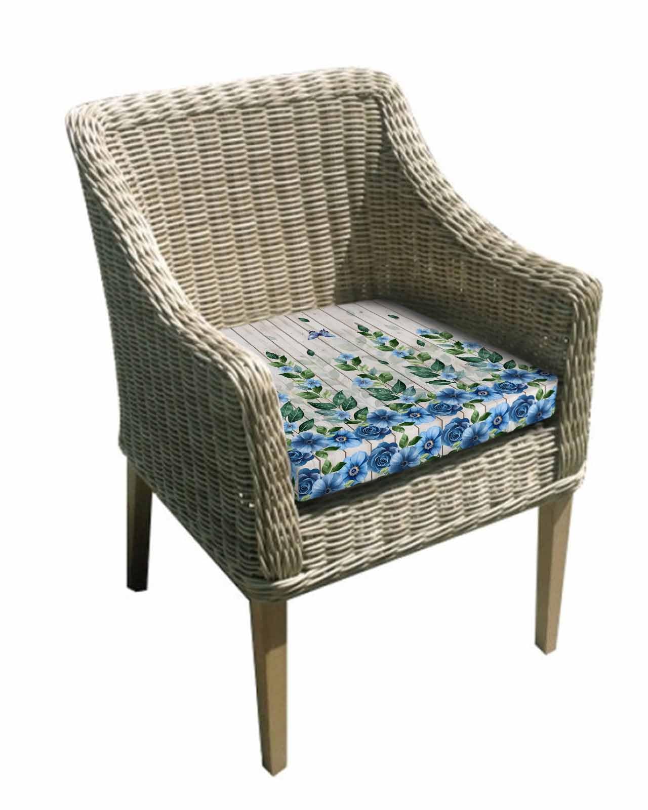 2 Pack Blue Floral Spring Waterproof Cushion Covers with Ties, Outdoor Patio Chaise Lounge Chair Seat Cushion Slip Covers Replacement(Only Cover) Summer Farmhouse Botanical Wooden 20