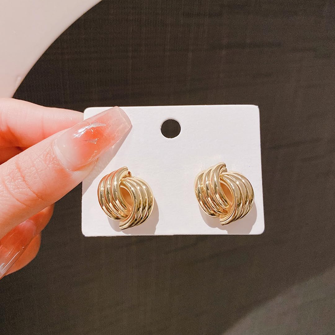 Chunky Gold Earrings for Women Geometric Irregular Knot Stud Earrings Hypoallergenic Simple Statement Earrings Trendy Birthday Jewelry Presents - Image 5