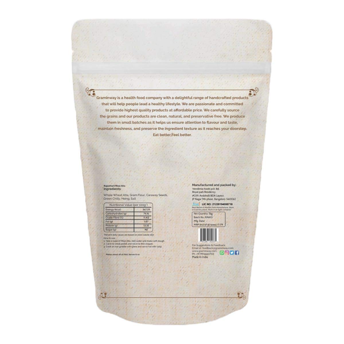 GRAMINWAY - from The Roots Healty & Tasty Rajasthani Missi Atta/Flour 1kg - Image 2 thumbnail