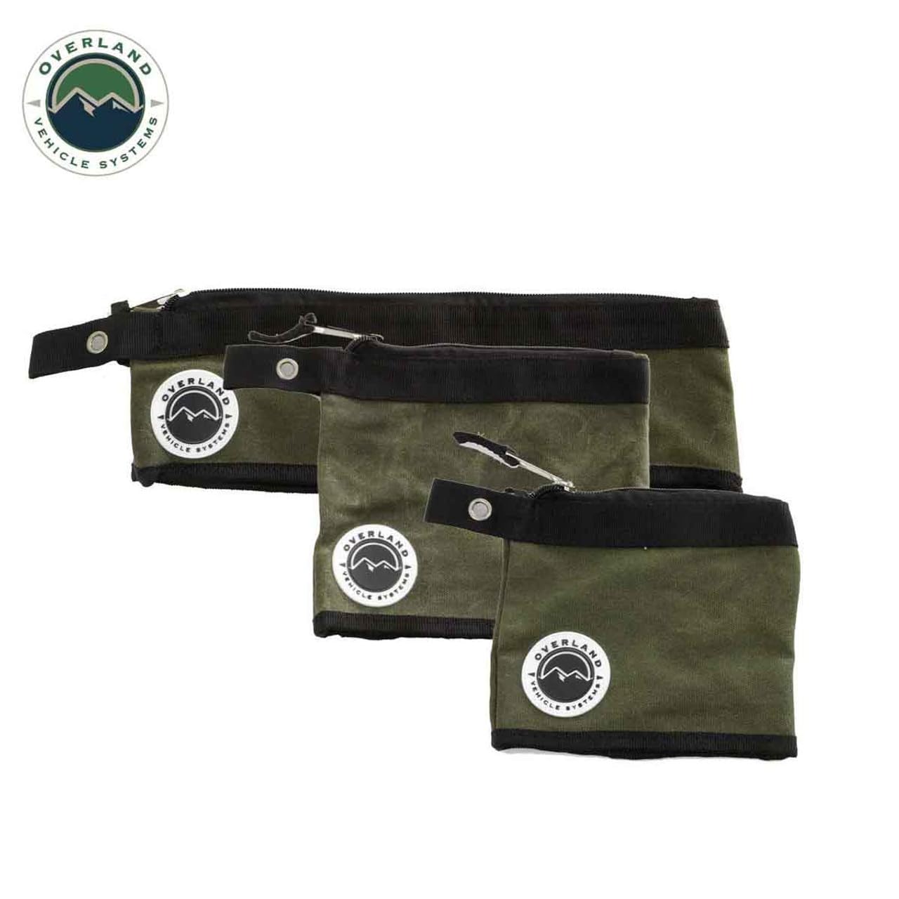Overland Vehicle Systems Small/Medium Size 3-Bag Set of Storage Bags - #12 Waxed Canvas - Infused with Paraffin Wax Waterproofing - Universal for, Tools, Automotive, Fishing, Hunting and More!