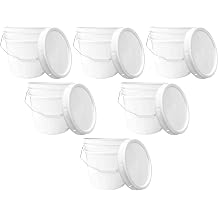 MKS Plastics 3.5-Gallon Bucket with Airtight Lid Made in USA, Food Grade BPA Free Plastic, Heavy Duty Multi-Use, Metal Handle with Grip, Stackable Storage White, 6 Pack