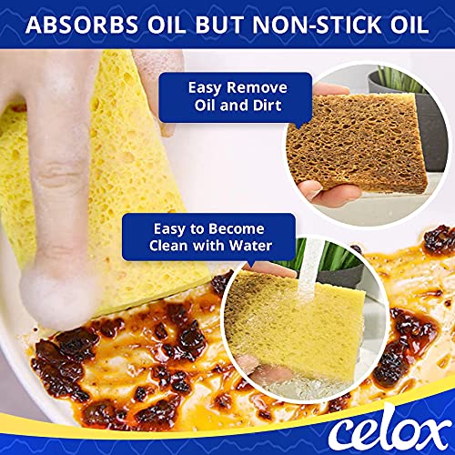 CELOX 24 Pack Durable Kitchen Sponges, Natural Wood Pulp Sponges for Dishes, Absorbent Cellulose Sponge Bulk for Cleaning Kitchen, Bathroom, DIY for Kids, 4.3" x 2.6" x 0.5" - Image 4