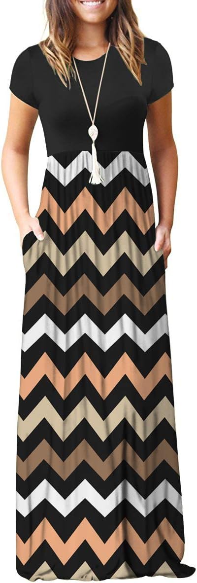 Women Short Sleeve Loose Plain Maxi Dresses Casual Long Dresses Pockets