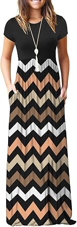 MISFAY Womens Short Sleeve Maxi Dresses Long Casual Dresses with Pockets | Empire Elastic Waist, Crew Neck, Floor Length, Strentchy Flowy A Line Fit, Loose Plain Summer Outfits, Vacation Wear
