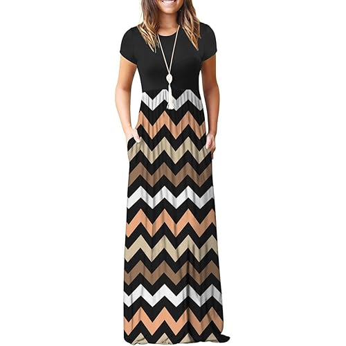 MISFAY Women Short Sleeve Loose Plain Maxi Dresses Casual Long Dresses Pockets