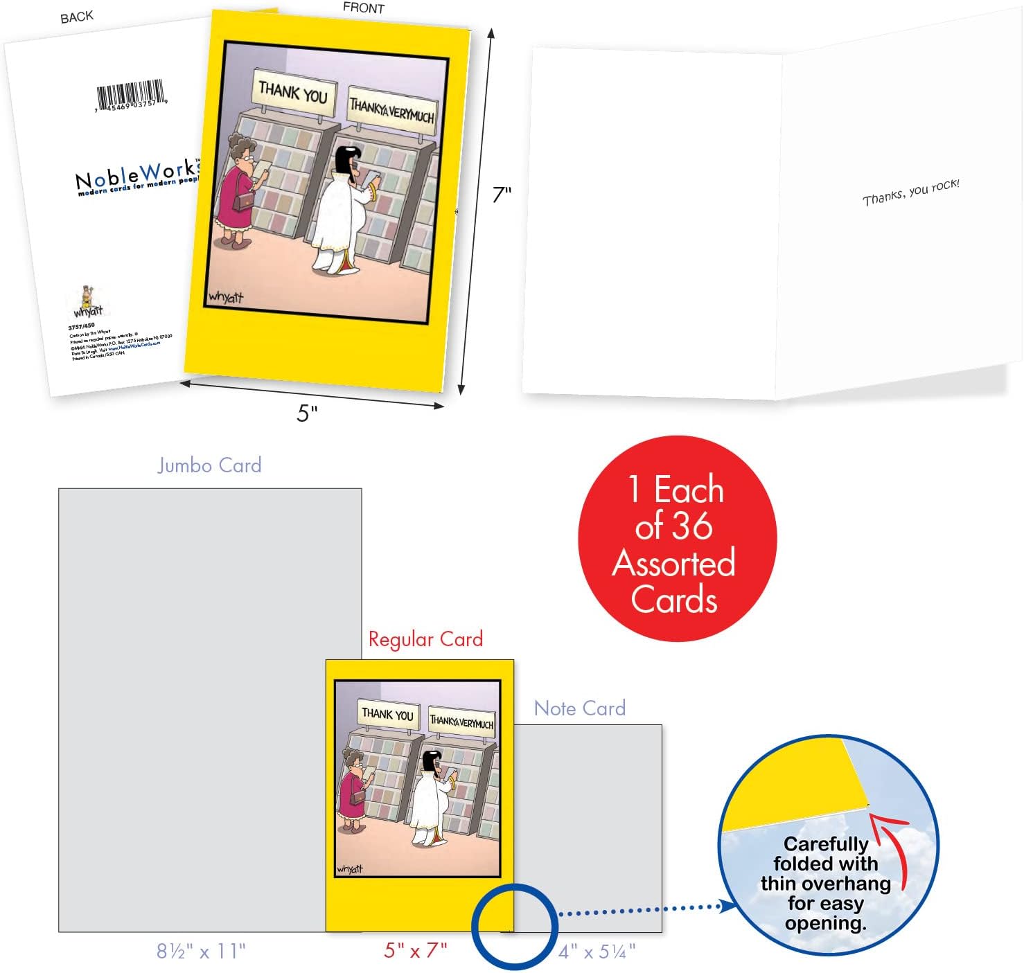 NobleWorks - 36 Assorted Set Funny Mixed Occasions Cards Bulk Box w/Envelopes, Humor Birthday Get Well Friendship (36 Designs, 1 Each) - Whyatt's Wide Variety AC9382XXG-B1x36