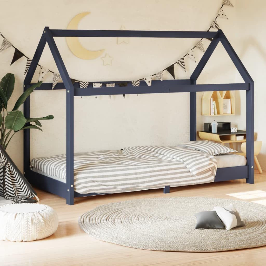 SKM Estructura de Cama Infantil Madera Maciza Pino Gris 70x140 cm,Mobiliario,Mobiliario para bebés y niños pequeños,Cunas y Camas para niños,Gris,283352