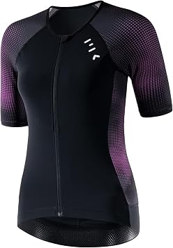 MY KILOMETRE Womens Triathlon Top, Padded, Quick-Dry,Slimming Fit, Secure Lock Zipper, Back Pockets, UPF 50+ UV Protection