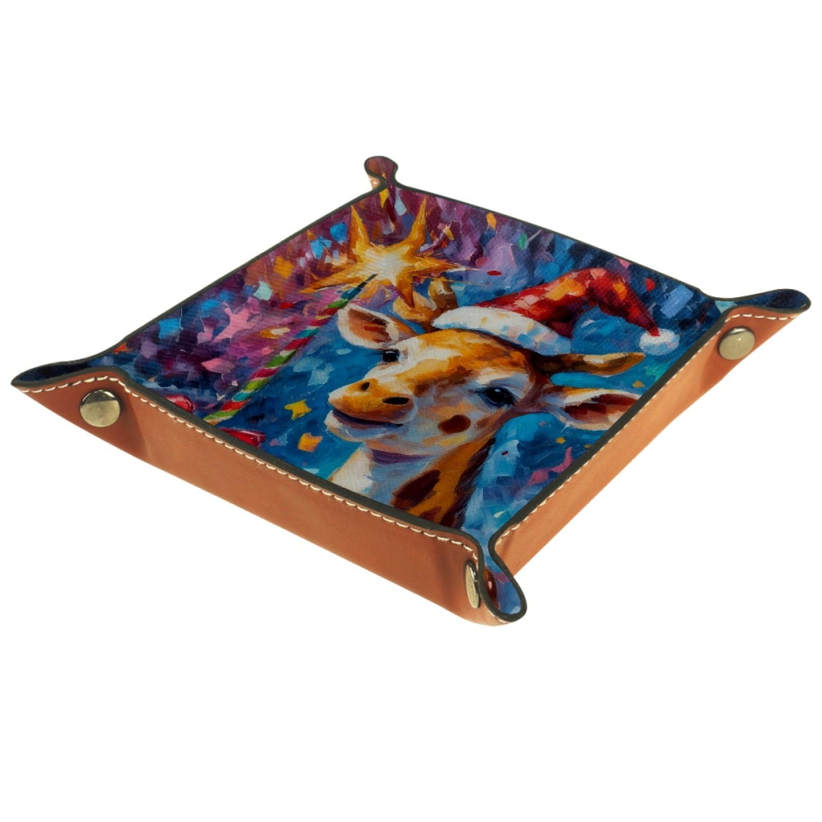 VAPOKF Christmas Giraffe Portable Folding Dice Rolling Tray, Microfiber Leather Dice Holder for Dice Games Like RPG, DND and Other Table Games