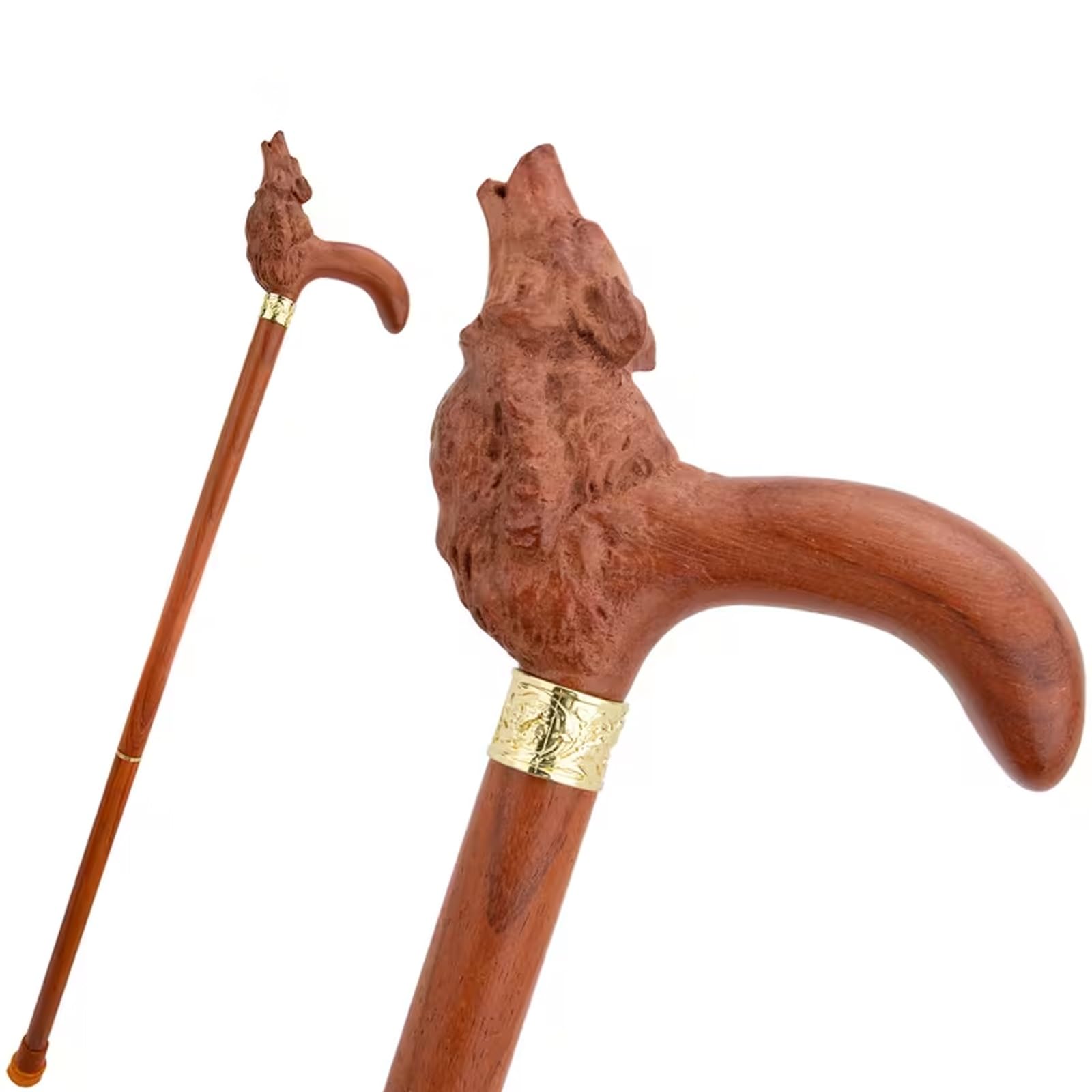 Bastones de Madera con Forma de Lobo, con Mango ergonómico y Punta de Goma Antideslizante. Bastón Decorativo de Lujo para Cosplay, 96 cm.
