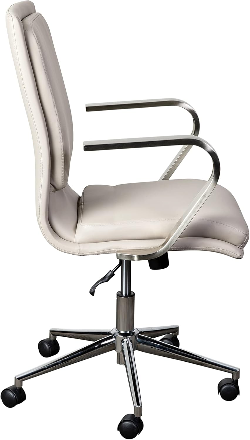 Flash Furniture James Mid-Back Designer Executive Office Chair - Taupe LeatherSoft Upholstery - Brushed Chrome Base and Arms - Height Adjustable 360° Swivel Seat
