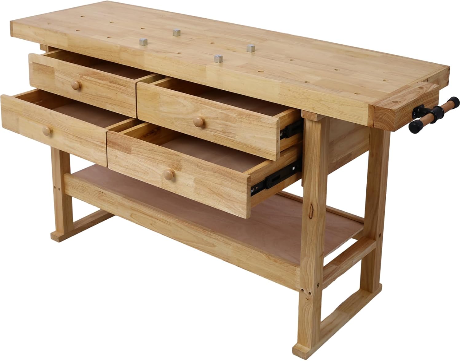 60" Solid Wood Workbench with 4 Drawers and Lower Shelf, Integrated