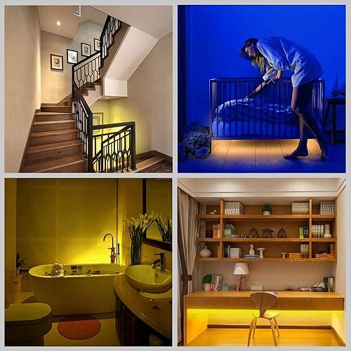 Miniatura 7 de Luz de armario con sensor de movimiento, tira de luces LED de 6.6 ft, PIR encendidoapagado automático, funciona con pilas, blanco cálido para mesita