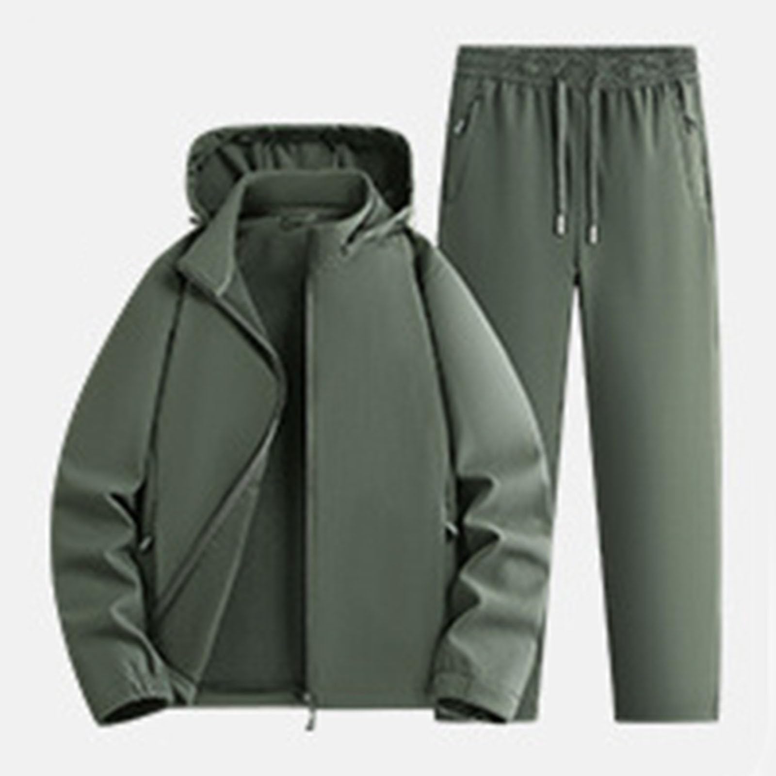Generisch Tuta da uomo, giacca e pantaloni, set da 2 pezzi, leggero, antivento, impermeabile, in pile caldo, per il tempo libero, per le giornate di pioggia, abbigliamento da ciclismo, escursionismo