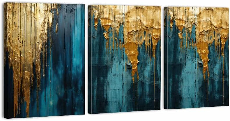Navy Blue and Gold Wall Decor Abstract Wall Art for Living Room Marble Canvas Pictures Paintings Decorations Modern Luxury Gold Foil Texture Prints Posters Artwork for Bedroom Kitchen Home Decor 12x16”, 3Pcs